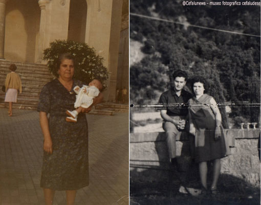 Foto sx : Gibilmanna , battesimo di un nipotino, mamma Nunzia che tiene in braccio un nipotino Foto dx : Pietro Forte figlio di Peppe con la moglie