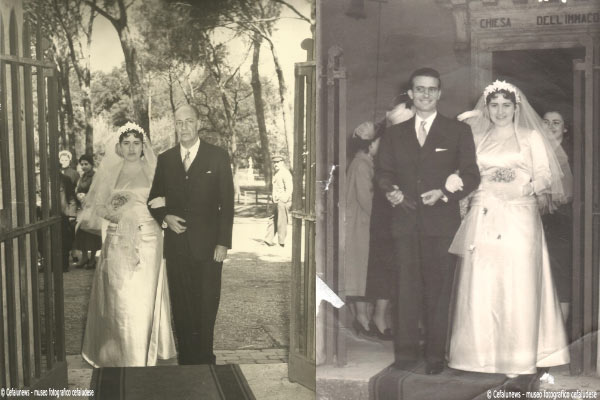 1956 Roma -Foto a sx: Luigi Frezza accompagna la figlia Laura all'altare; Foto a dx: Giovanni e Laura sposi