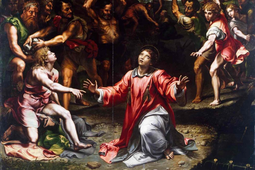 ITALY - CIRCA 2003: Martyrdom of St Stephen, ca 1521, by Giulio Romano (1499-1546), oil on canvas, 288x403 cm, Church of Santo Stefano, Genoa, Italy. (Photo by DeAgostini/Getty Images)DE AGOSTINI PICTURE LIBRARY